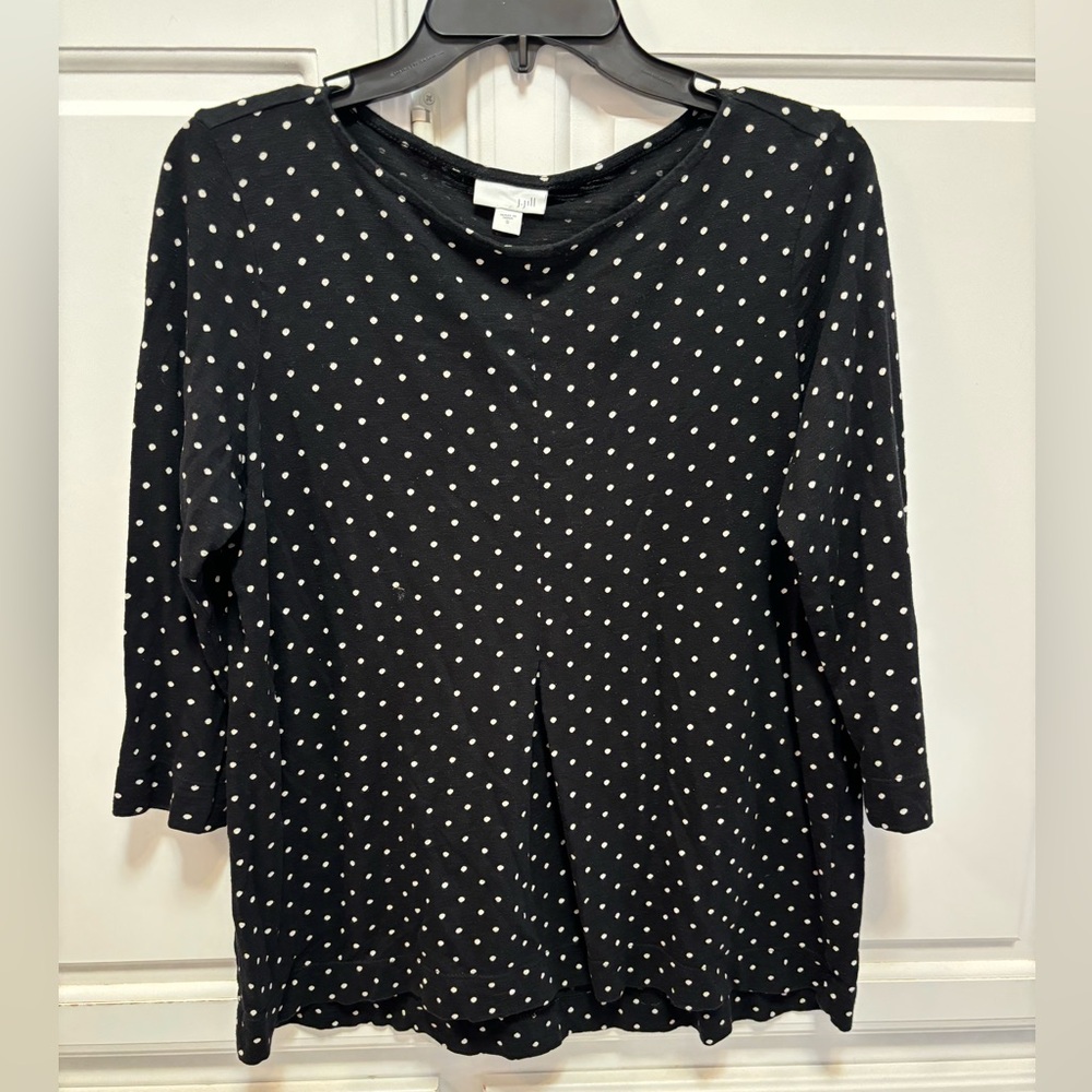J. Jill Black White Polka Dot 3/4 Sleeve Blouse Women’s Size Small